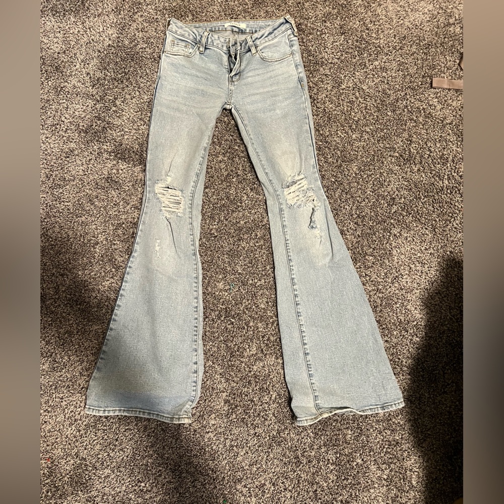 PacSun Light Blue Ripped Stretch Low Rise Flare Jeans